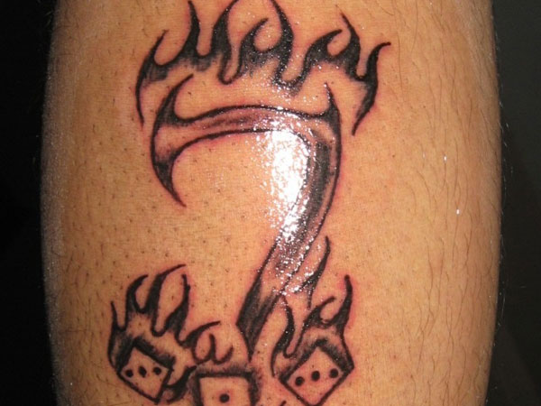 Flaming 7 And Dices Number Tattoo
