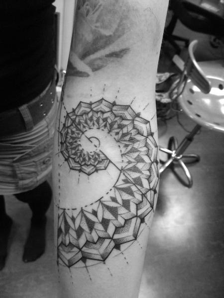 Flower Fibonacci Spiral Tattoo On Forearm