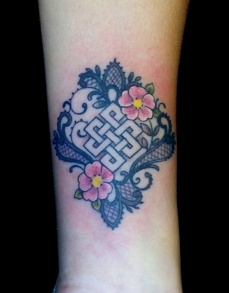 Flowers Endless Knot Tattoo On Wrist