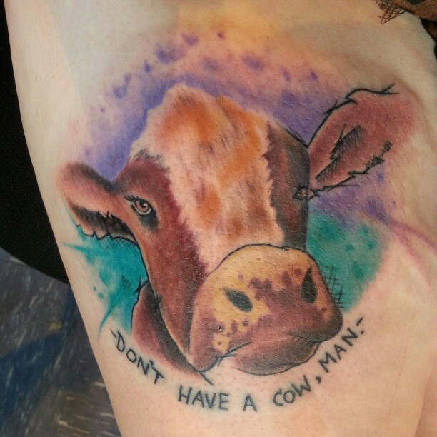 Funny Wording Western Cow Tattoo