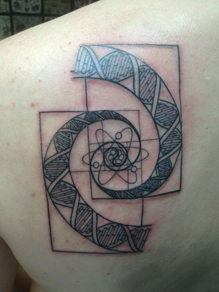 Geometric DNA Spiral Tattoo On Left Back Shoulder