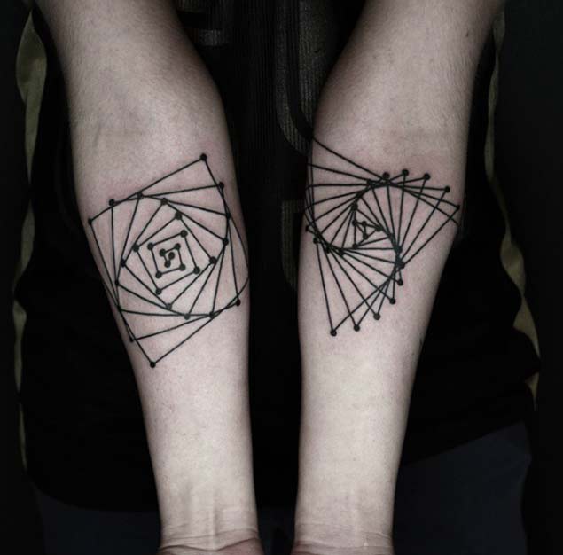 Geometric Spiral Tattoos On Forearms