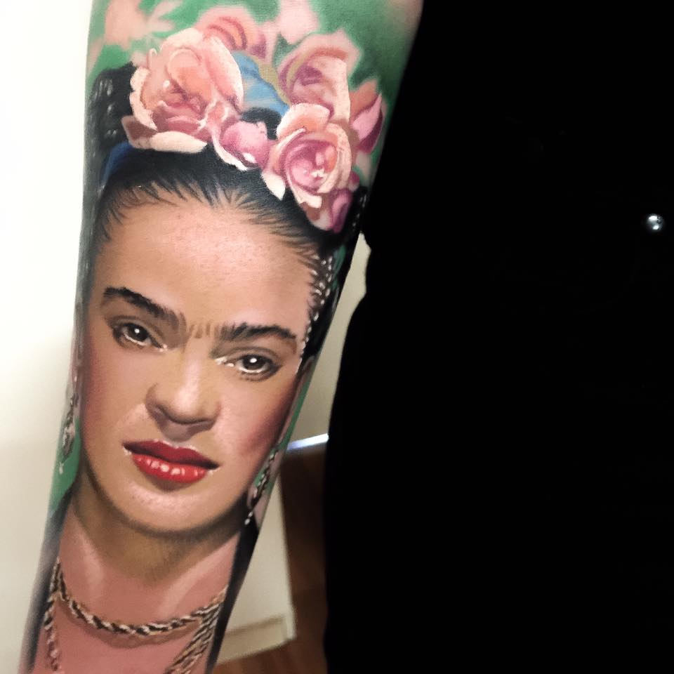 Girl portrait tattoo on arm by Levi Barnett