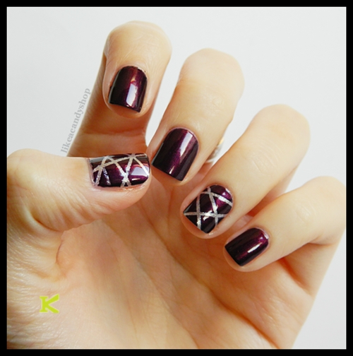 Glossy Nails With Silver Striping Tape Nail Art Design