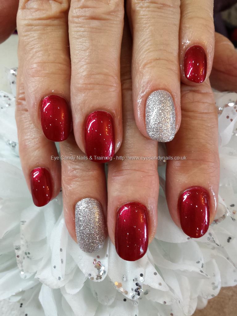 Glossy Red And Silver Glitter Gel Nail Art