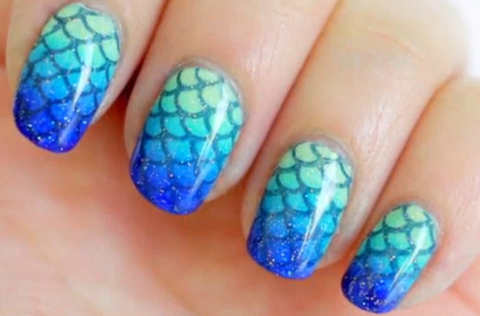 Green And Blue Gradient Butterfly Nail Art