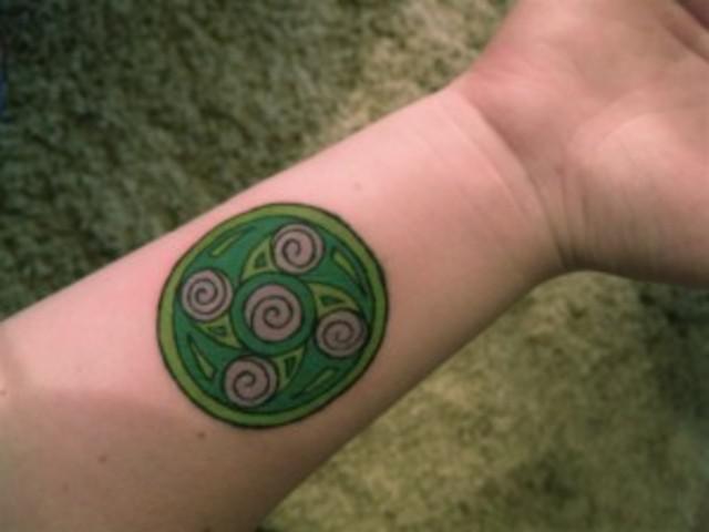 Green Celtic Spiral Circle Tattoo On Wrist
