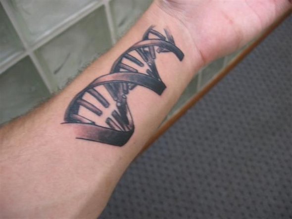Grey Biology DNA Science Tattoo On Wrist
