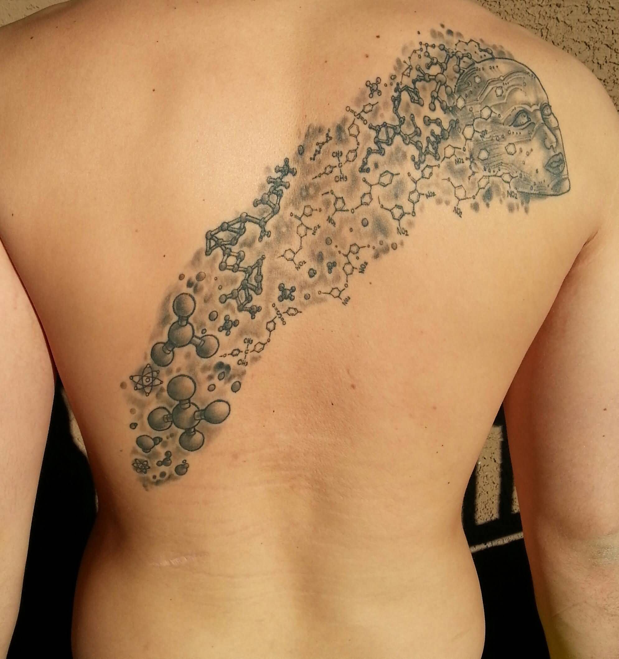 Grey Biopolymers Science Tattoo On Upper Back