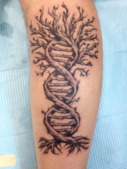 Grey DNA Tree Science Tattoo On Arm Sleeve