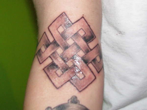 Grey Endless Knot Tattoo On Arm