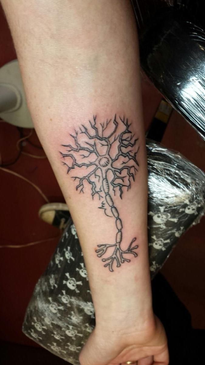 Grey Motor Neuron Science Tattoo On Forearm