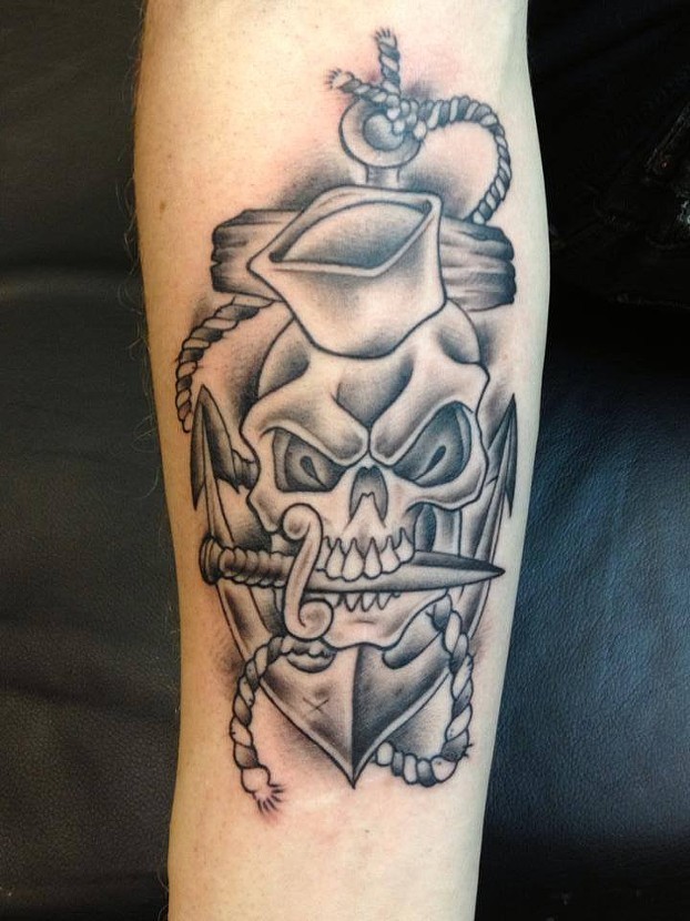 Grey Skull Navy Tattoo
