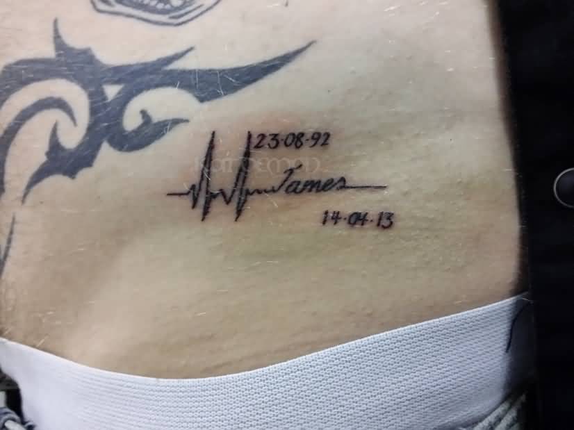 Heartbeat Line Remembrance Tattoo On Hip