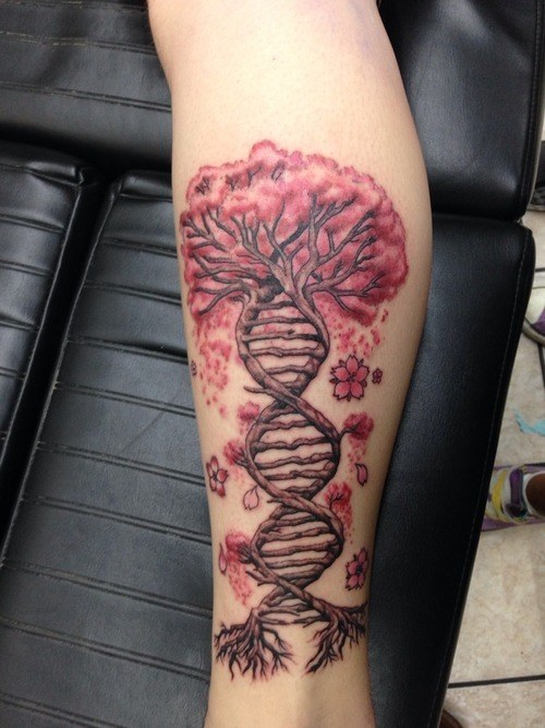 Human DNA Tree Of Life Mix Science Tattoo On Arm Sleeve