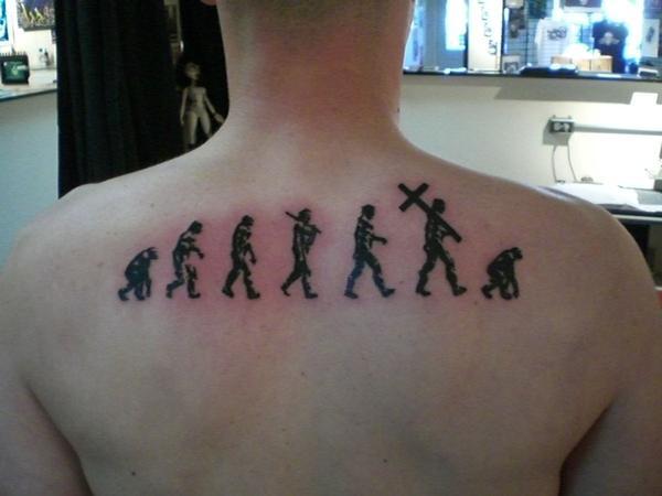 Human Science Tattoo On Upper Back