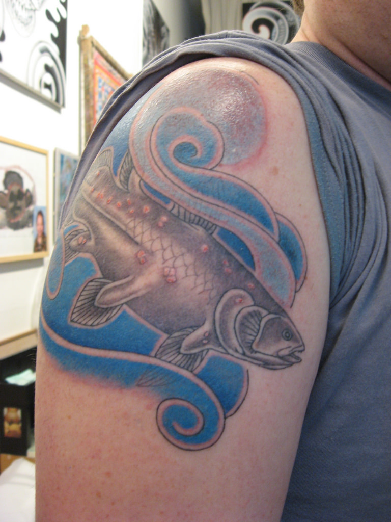 Ichthyology Science Tattoo On Right Shoulder By Jan Paul