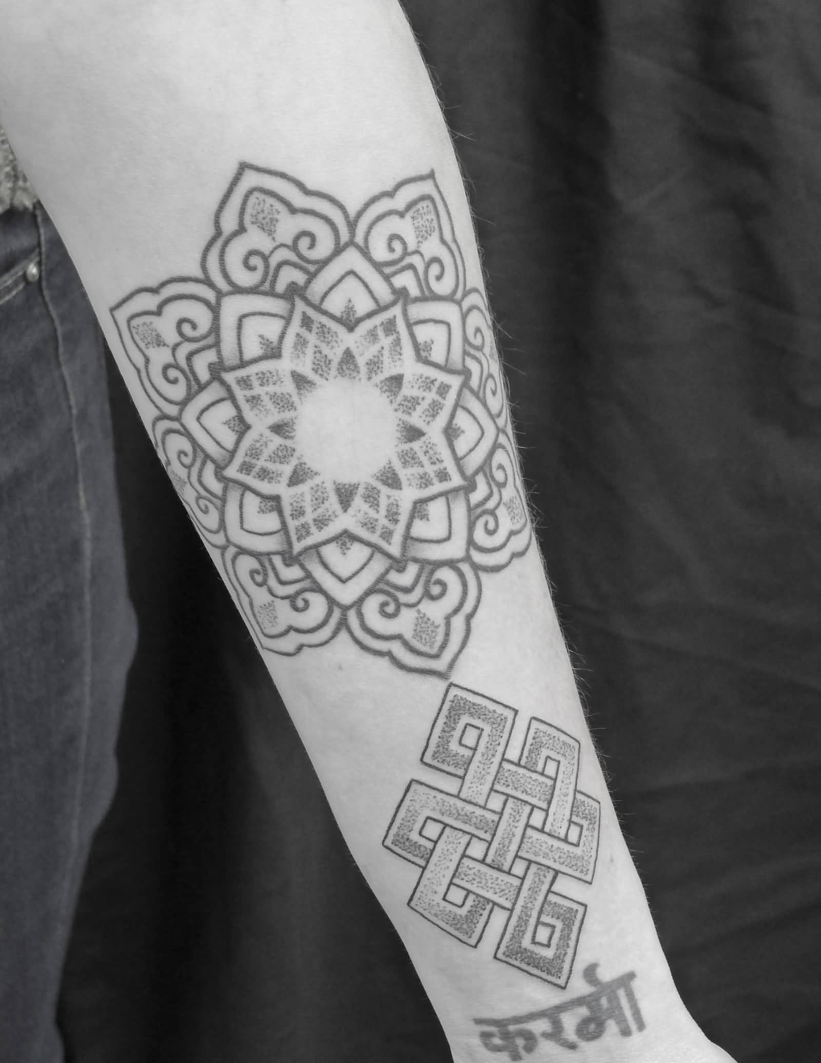 Impressive Mandala Endless Knot Tattoo On Forearm