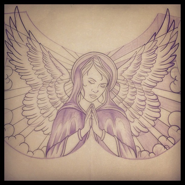 Impressive Praying Angel Tattoo Drawing