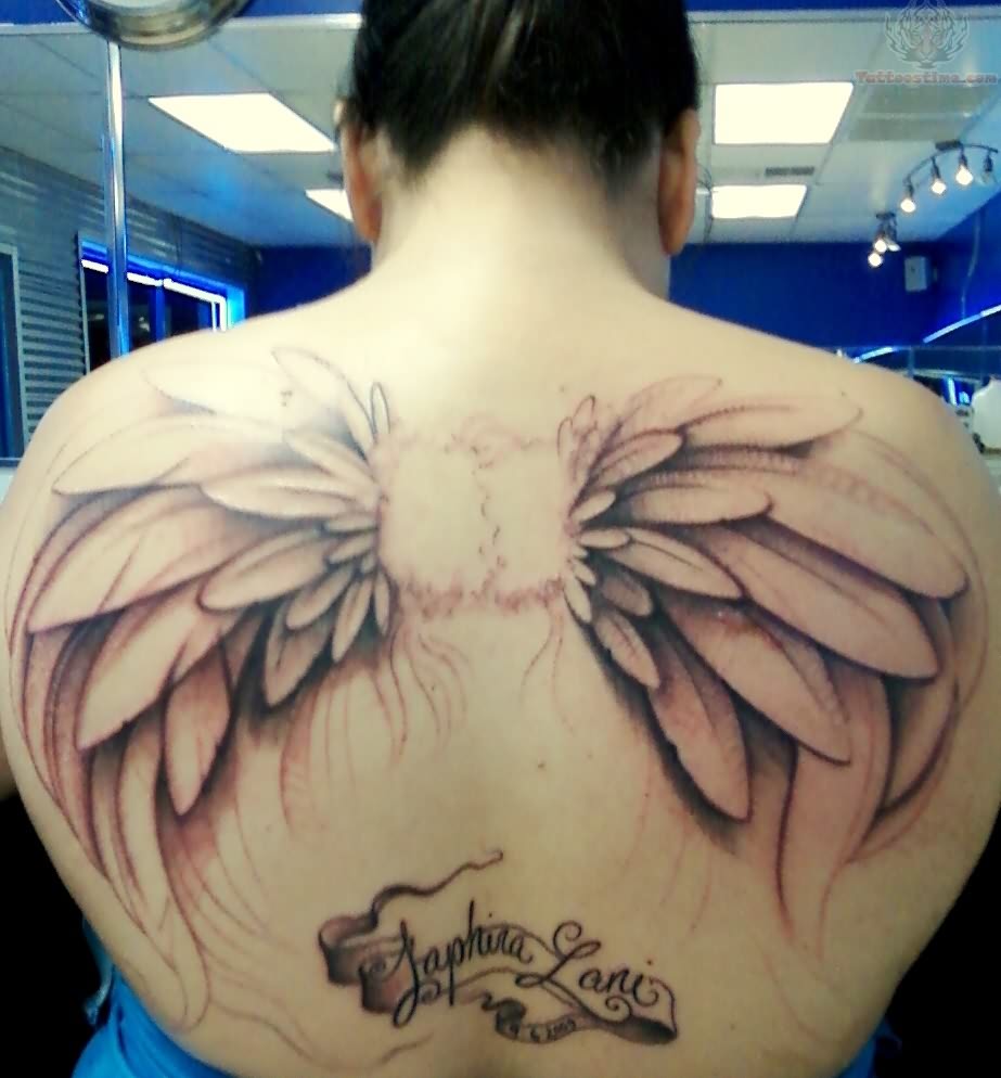 Impressive Wings Remembrance Tattoo For Women