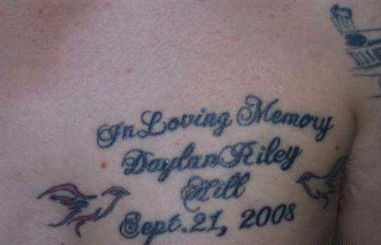 In Loving Memory With Birds Remembrance Tattoo On Chest