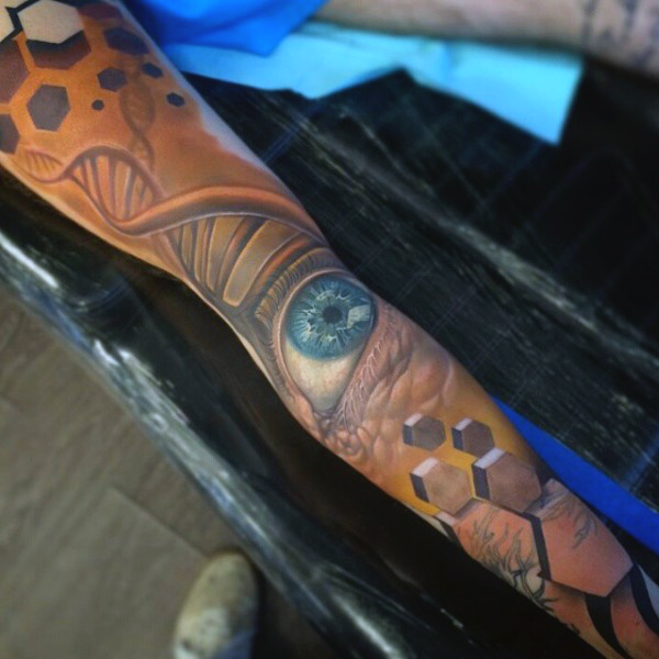 Incredible 3D Science Tattoo On Full Sleeve