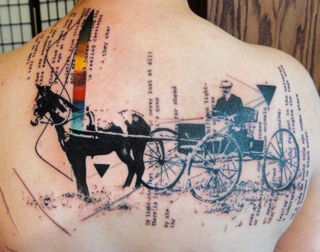 Incredible Horse Vintage Cart Western Abstract Tattoo For Men