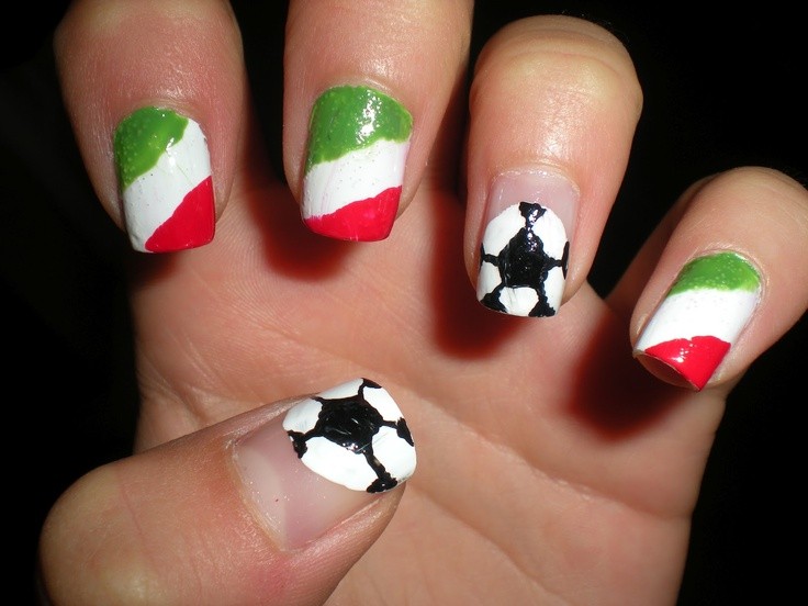Italy Flag And Football Design Nail Art