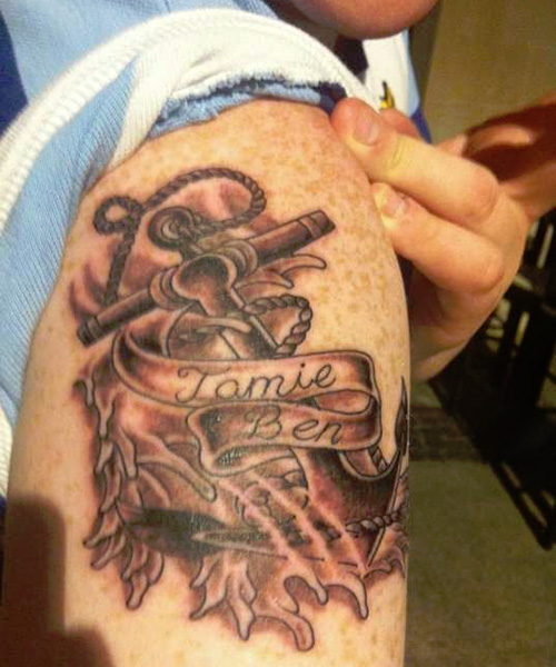 Jamie Ben Banner With Navy Tattoo On Shoulder