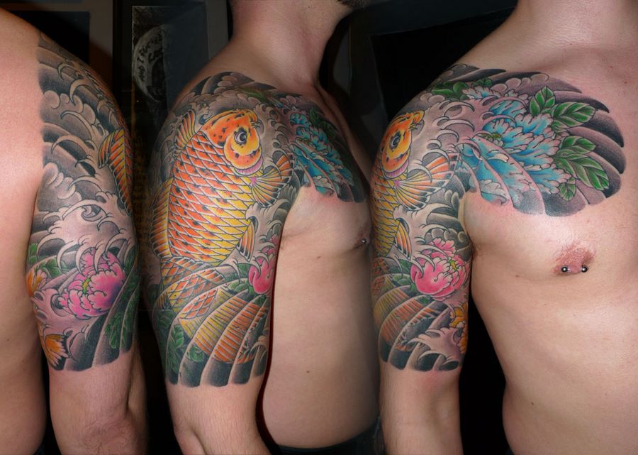 Japanese Inspired Western Tattoo On Right Half Sleeve