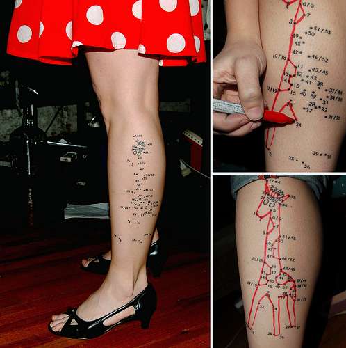 Joining Numbers Game Tattoo On Leg For Girls