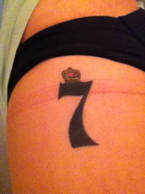 King Lucky Seven Number Tattoo On Side Rib For Girls