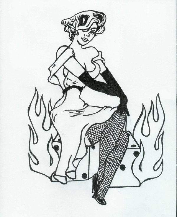 Lady Luck Pin Up Girl Tattoo Sketch