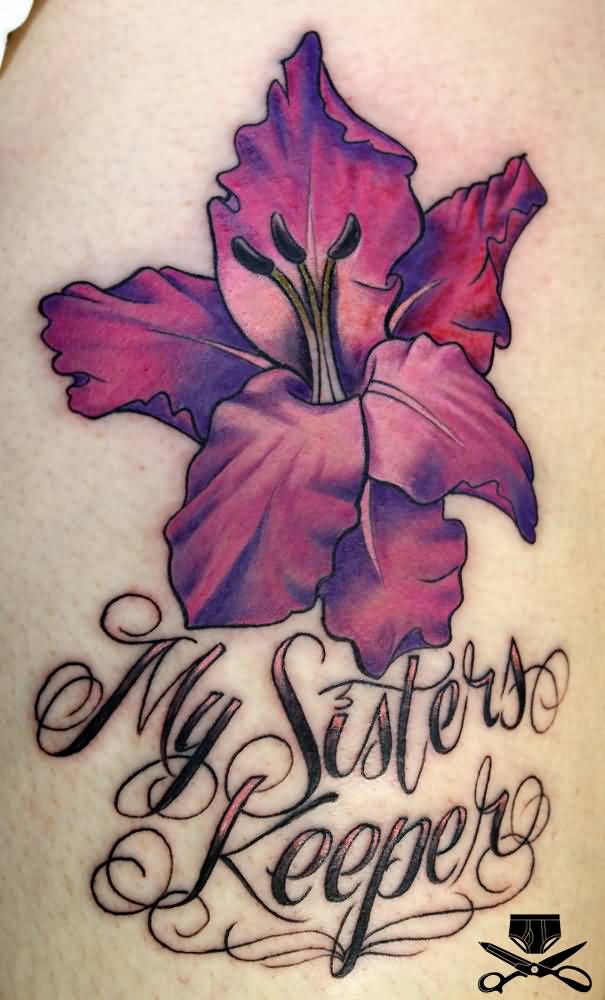 Lettering With Gladiolus Tattoo