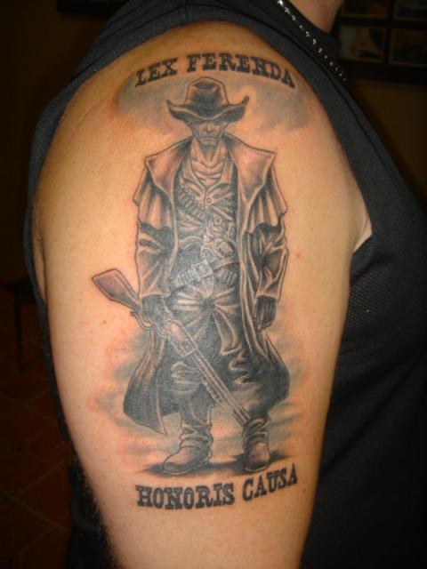 Lex Ferenda Honoris Causa Western Tattoo On Right Half Sleeve