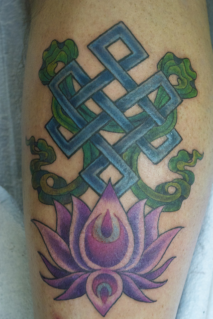 Lotus With Endless Knot Tattoo