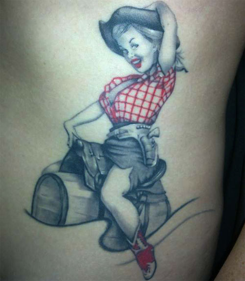 Lovely Cowgirl Pin Up Tattoo