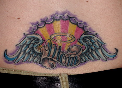 Lovely Remembrance Wings Tattoo For Mom