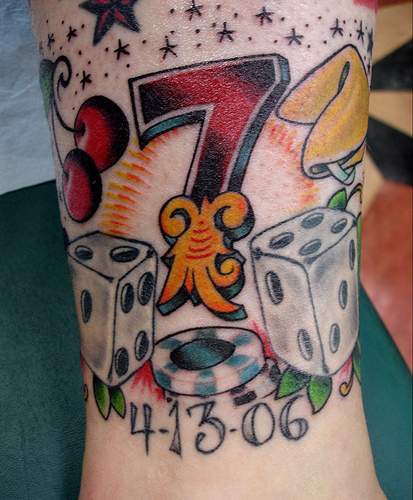 Lucky Seven Number Colored Tattoo