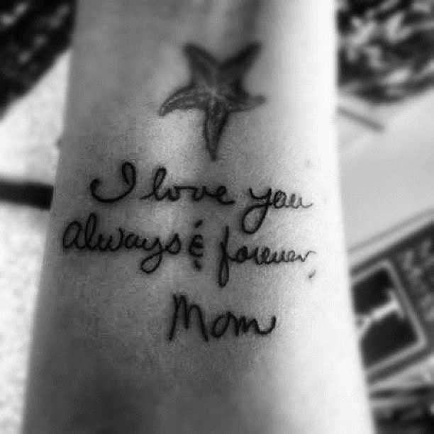 Memorial Lettering Tattoo For Mom On Forearm