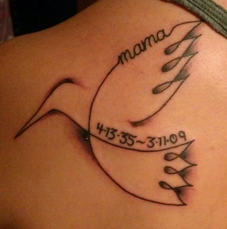Memorial Mom With Bird Tattoo On Upper Back