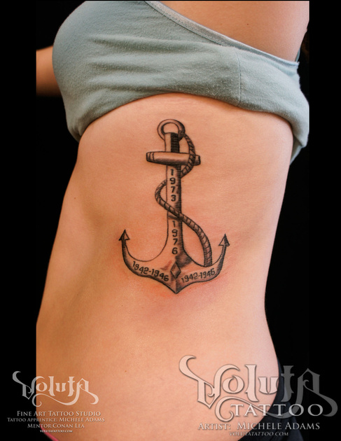 Memorial Navy Anchor Tattoo On Side Rib