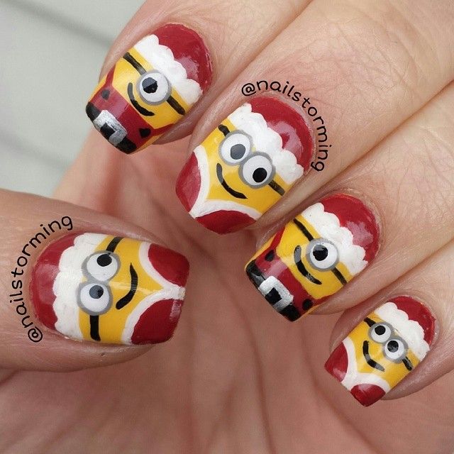 Minion Santa Claus Christmas Nail Art