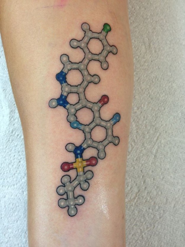 Molecular Structure Of Vemurafenib Science Tattoo On Arm Sleeve