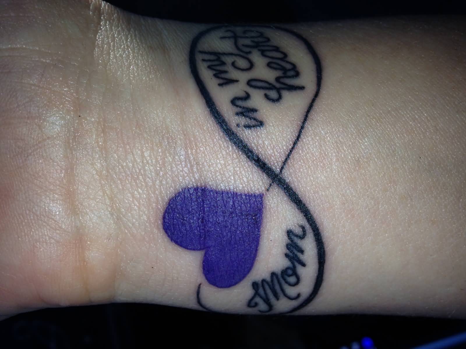 Mom Infinity Heart Remembrance Tattoo On Wrist