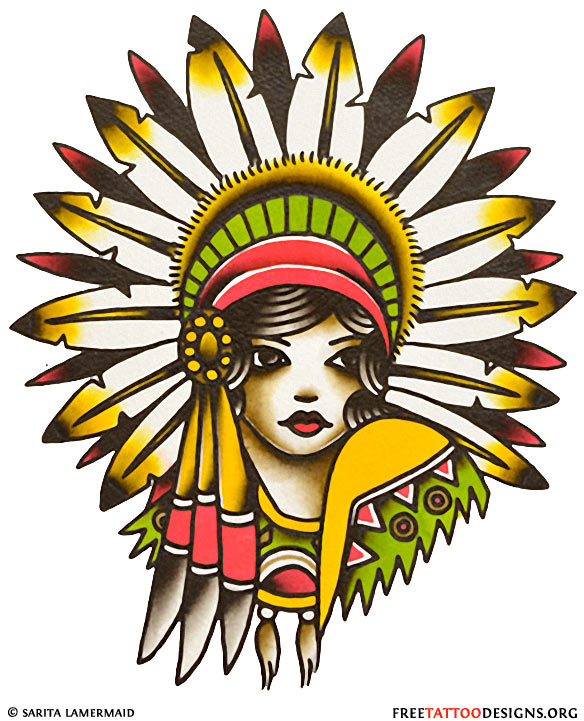 Native American Pin Up Girl Tattoo Design