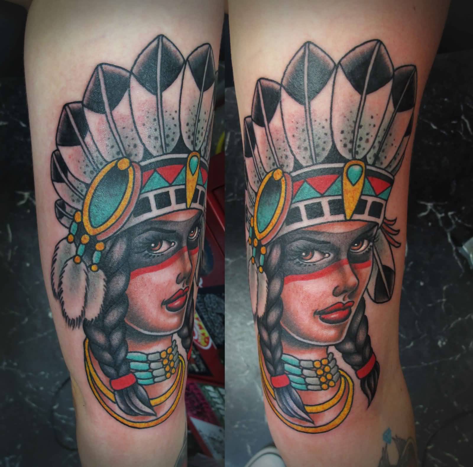 Native Western Girl Traditional Tattoo
