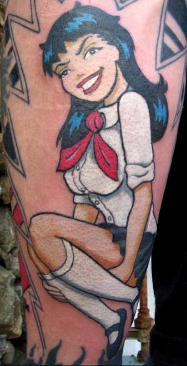 Naughty Pin Up Girl Tattoo On Leg