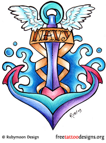 Navy Winged Anchor Tattoo Design