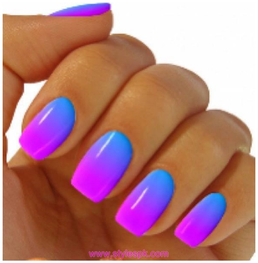 Neon Pink And Blue Gradient Nail Art